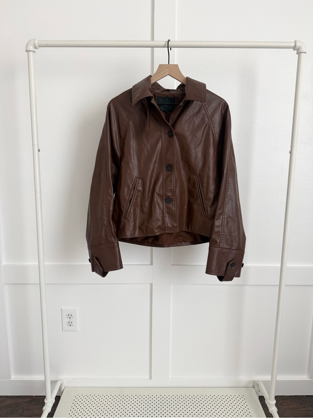 Zara Brown Faux Leather Button Up Jacket